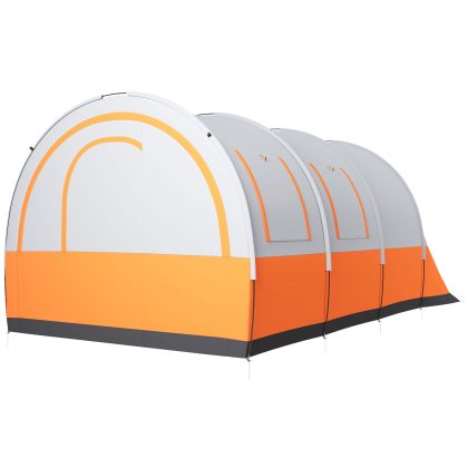 Outsunny Tunneltent, tot 5 Pers, 5 meshvenste, Veranderbaar in drie kamers, met haak, 3000 m Waterdicht, 480x260x200 cm, Crèmewit+Oranje | Aosom.nl