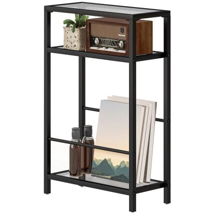 HOMCOM 3-laags rek met glazen platen, 18 cm breed, stalen frame, dwarsbalken, Zwart