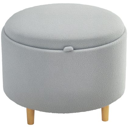 HOMCOM Kruk Gepolsterde Kruk Teddyfleece Verborgen Opbergruimte Omkeerbaar Deksel 56x56x42cm Grijs Multifunctioneel Meubelstuk | Aosom.nl