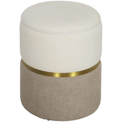 HOMCOM Opslagkruk met Deksel Metalen Ring Tweekleurig Ontwerp 36x36x44cm Crèmewit Chenille Stof Robuuste Constructie 30.6L Opslag | Aosom.nl