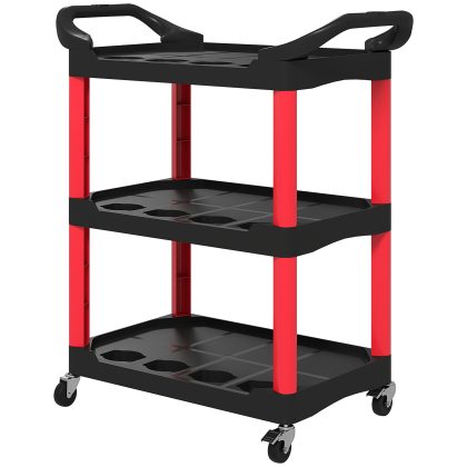 HOMCOM gereedschapswagen 3 lagen 12 opberggaten zijhandgrepen 4 wielen 2 met rem kunststof rood 83x43x97 cm draagvermogen 91 kg | Aosom.nl