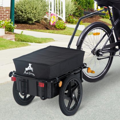 HOMCOM bagagekar, veelzijdige fietstransportkar, robuust staal & Oxford stof, eenvoudig te monteren, 144 x 59 x 80 cm, zwart | Aosom.nl