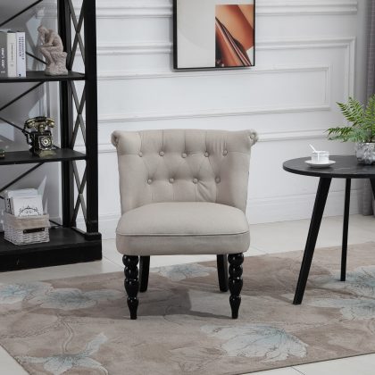 HOMCOM Relaxfauteuil in Vintage Stijl, Loungefauteuil met Ademend Linnen-look en Dikke Vulling, Houten Poten Retro Look 67x67x78cm Beige | Aosom.nl