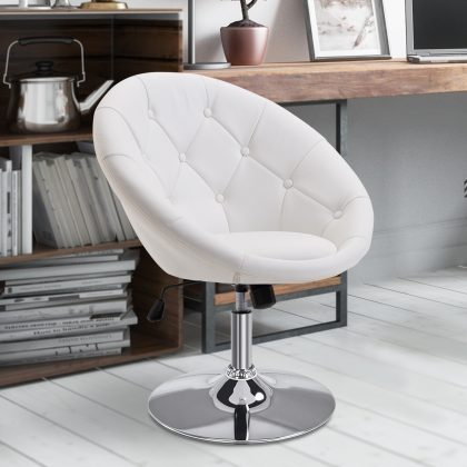 HOMCOM Draaikruk Werkkruk op Wieltjes met Dikke Bekleding Hoogteverstelbaar 360° Draaibare Kantoorstoel PU-leer Wit 56 x 71 x 78,5-90,5 cm | Aosom.nl