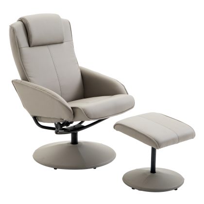 HOMCOM Relaxstoel met Voetensteun Verstelbare Rugleuning tot 145 Graden 360° Draaibaar TV-stoel Comfortabel Gestoffeerd Grijs 78x71x101 cm | Aosom.nl