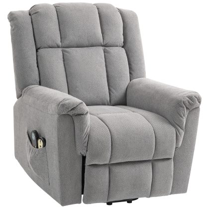 HOMCOM Powerlift-stoel, Massagestoel met Verwarmingsfunctie, Polsterstoel met Voetsteun, Zijvak, Stofbekleding, Donkergrijs