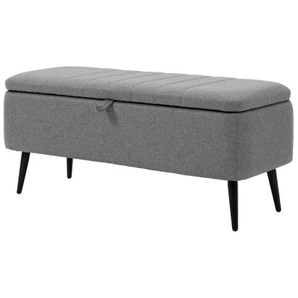 HOMCOM Zitbank met Opbergruimte Gestoffeerde Bank met Linnenlook Stalen Poten 102x40x44 cm Grijs Draagvermogen 150 kg Modern Design | Aosom.nl