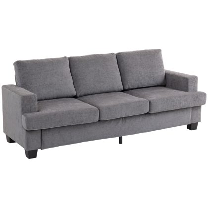 HOMCOM 3-zits Sofa, Woonkamerbank voor 3 personen, Stoffen bekleding, Stalen frame, Geplofte sofa, Grijs