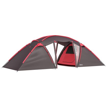 Outsunny Tunneltent, voor 4-6 personen, met 3 kamers, lichthaak en dubbele deuren, Reisvriendelijk ontwerp, 6,15 x 2,35 x 1,95 m, Grijs | Aosom.nl