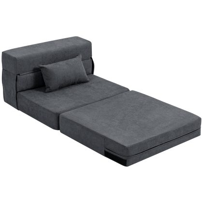 HOMCOM Bodensofa, Polstercouch, omvormbaar naar matras, Schuim, Kussen, Donkergrijs