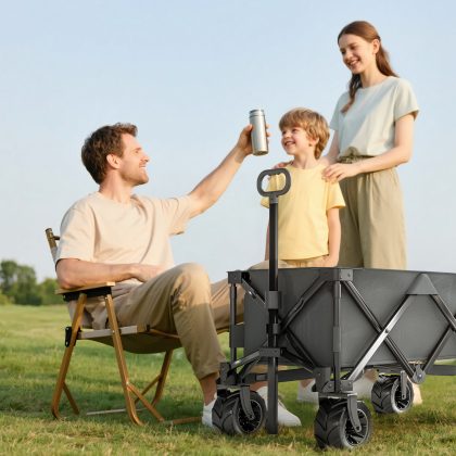 Outsunny Handkar, opvouwbaar, 360° tuinwagen, lichtgewicht met telescopisch handvat, voor strand en tuin, 80 x 45 x 100 cm, Metaal, Oxford | Aosom.nl