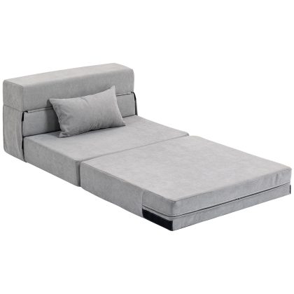 HOMCOM Bodensofa, opvouwbare couch, omvormbaar tot matras, schuim, kussen, Lichtgrijs