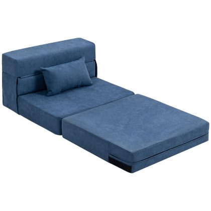 HOMCOM Vloersofa, gestoffeerde bank, om te vormen tot matras, schuim, kussen, Donkerblauw