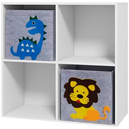 ZONEKIZ Opbergrek voor Kinderen met 4 Kubussen en 2 Laden Kantelbeveiligd Wit 61.8x29.9x61.8 cm Maximale Belasting 15 kg | Aosom.nl
