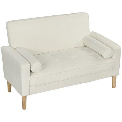 HOMCOM 2-Zitsbank Comfortabele Gepolsterde Loveseat met Stevige Rubberhouten Poten Moderne Bank voor Woonkamer en Slaapkamer Crème-Wit | Aosom.nl