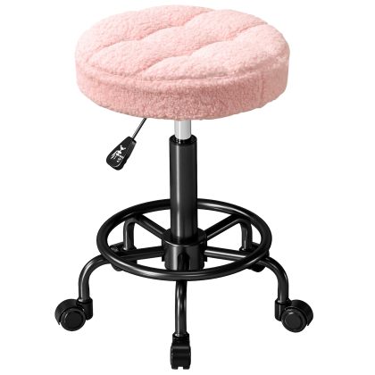 HOMCOM Rolhocker in hoogte verstelbaar Draaihocker 55-66 cm Werkhocker 360° draaibaar Ø50 x 50-66 cm Roze