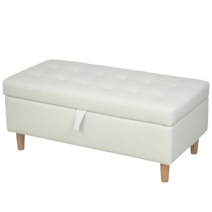 HOMCOM Opberg hocker houten poten zachte stofbedekking crème-wit 115x50x43 cm draagt 240 kg multifunctioneel en chic | Aosom.nl