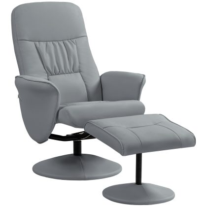 HOMCOM 2-delige fauteuil set met poef relaxfauteuil Hoogteverstelbaar kanteelbare rugleuning Lichtgrijs 76x81x101 cm | Aosom.nl