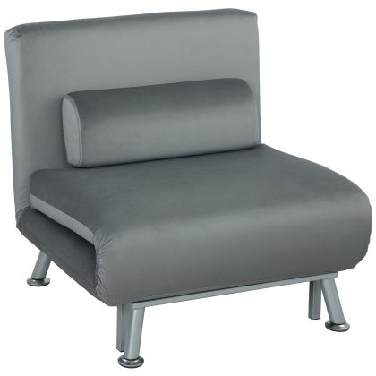 HOMCOM Opklapbare Stoel Met Bedfunctie Relaxstoel Fluweellook Verstelbare Rugleuning 75x70x75 cm Grijs Logeerbed 180x75x25 cm | Aosom.nl