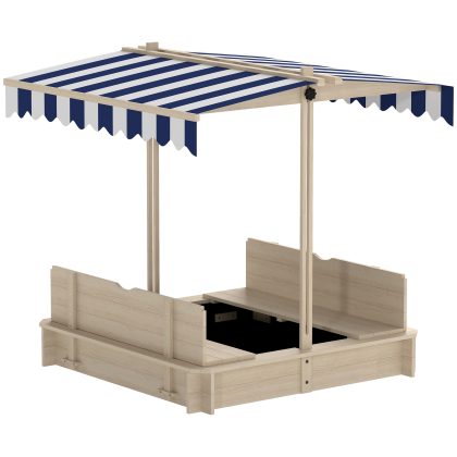 Outsunny zandbak met afneembaar dak, verstelbare rugleuningen, duurzaam cederhout, perfect voor 3-7 jaar, 106 x 106 x 121 cm, naturel | Aosom.nl