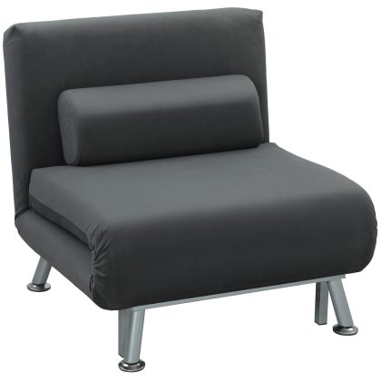 HOMCOM Opklapbare Stoel met Bedfunctie Velvet-look Bekleding Verstelbare Rugleuning Schuimrubber Vulling 75x70x75 cm Donkergrijs | Aosom.nl