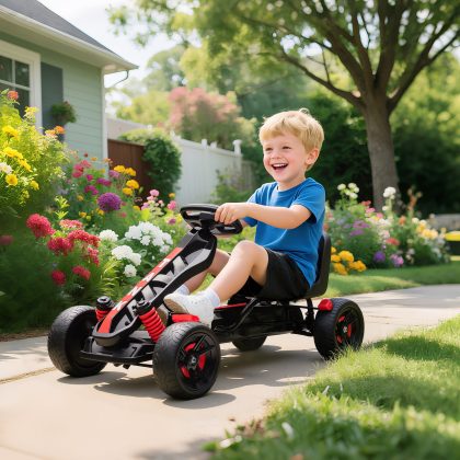 AIYAPLAY Gokart met Pedalen, Tretauto voor Kinderen met Rem, Antislip Wielen, Metaalframe, 3-6 jaar, Rood