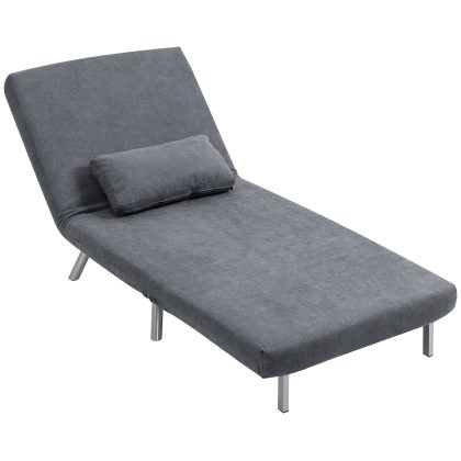 HOMCOM Fauteuil met Bedfunctie 2-in-1 Slaapfauteuil Uitschuifbaar tot 190 cm Fluweel Bekleding Donkergrijs Max 120 kg | Aosom.nl