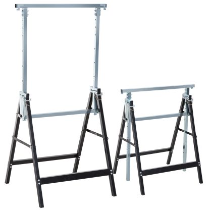 HOMCOM 2x Steigerbok Hoogteverstelbaar Opklapbaar 200kg Draagvermogen Staal Zwart 68x58x80-130cm Renovatie Bouw Materialen | Aosom.nl