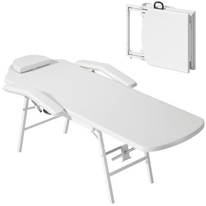 HOMCOM Draagbare massagetafel, opvouwbare massageliege met kunstleder bekleding, schuimrubberen padding, staalframe, wit