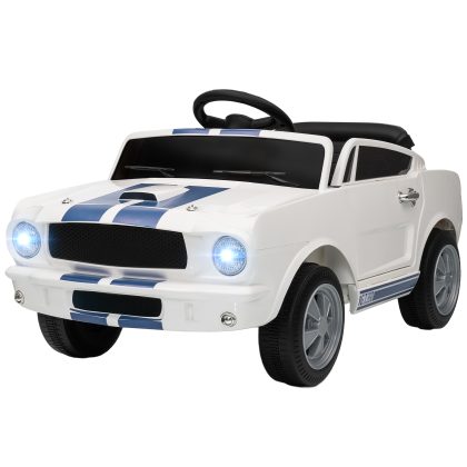 AIYAPLAY 12V Kinderauto Ford Shelby GT 350 met Afstandsbediening 2 Motoren Claxon LED Verlichting en Muziek Wit | Aosom.nl