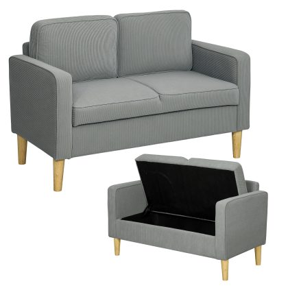 HOMCOM Tweezitsbank met opbergruimte en stevige houten poten, voor woonkamer, slaapkamer, 117 x 63 x 79 cm, Lichtgrijs