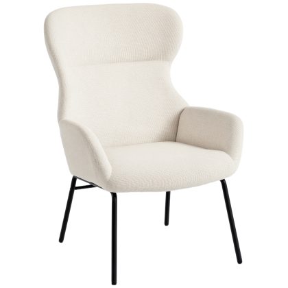 HOMCOM moderne fauteuil okerstijl hoge rugleuning dikke bekleding stalen poten crème 11cm zitdikte 120kg | Aosom.nl