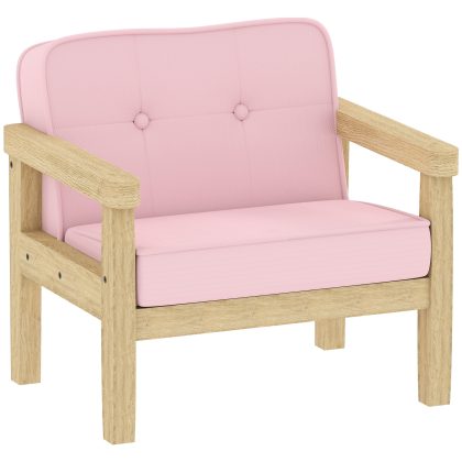 AIYAPLAY kinderfauteuil met ribstof-look, massieve houten poten, schuimstoel voor kinderkamer en speelkamer, 46,5 x 44 x 45 cm, voor kinderen 3-8 jaar Roze