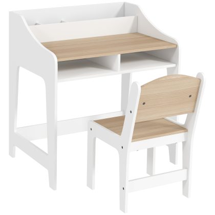 AIYAPLAY Kinder schrijftafelset met opbergruimte, open vakken, stoel, 3-8 jaar, hout