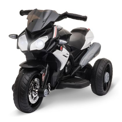 HOMCOM Elektrische kindermotorfiets, verlichting & geluiden, 3 km/u, oplaadbaar, kunststof & metaal, Zwart/Wit