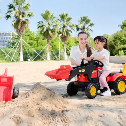 HOMCOM trapauto graafmachine met voorlader voor kinderen 3-6 jaar rood metaal frame 6 kunststof wielen draagvermogen 35 kg | Aosom.nl