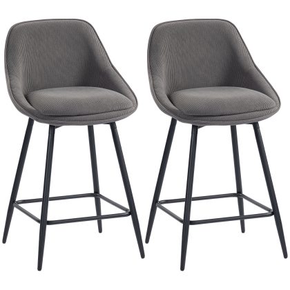 HOMCOM Set van 2 Barkrukken met Comfortabele Ribstof Bekleding Moderne Barstoelen met Stevige Stalen Poten Stabiele Stoel 49x52x88cm Grijs | Aosom.nl