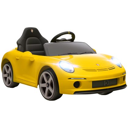 AIYAPLAY Elektrische RUF GT kinderauto 2.4 GHz afstandsbediening MP3 USB veiligheidsriem geel 12V motoren 3-5 km/u LED verlichting | Aosom.nl