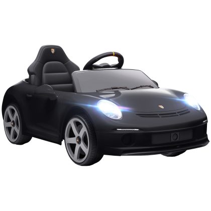 AIYAPLAY 12V Elektrische Kinderauto RUF GT Gelicenseerd Met 2 Motoren 2.4GHz RC Softstart MP3 USB LED Verlichting Zwart Tot 30kg | Aosom.nl
