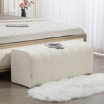 HOMCOM Moderne slaapkamerbank 110 x 40 x 44 cm - linnenlook, tot 220 kg, crèmewit