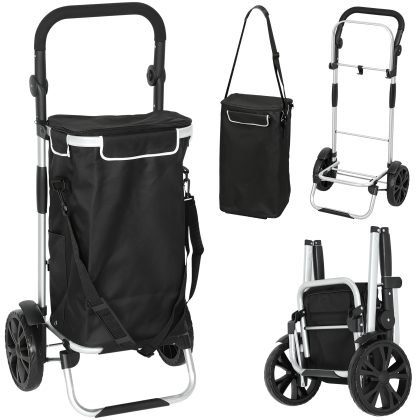 HOMCOM 3-in-1 Opvouwbare Boodschappentrolley 40L Koelvak 25kg Draagvermogen Zwart Waterdicht Oxford Stof Verstelbaar Handvat | Aosom.nl
