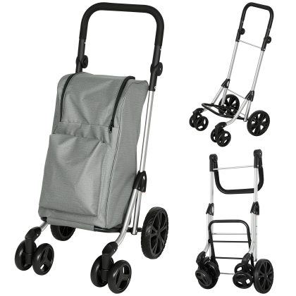 HOMCOM Boodschappentrolley 46L Opvouwbaar met Koeltas Verstelbare Handgreep Aluminiumframe Grijs 6 Wielen Waterafstotend | Aosom.nl