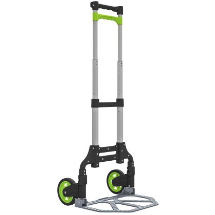 HOMCOM Vouwbare steekwagen aluminium transportkar telescopische handgreep verstelbaar 63-100 cm groen draagvermogen 70 kg zes wielen | Aosom.nl