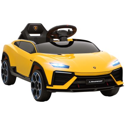 AIYAPLAY 12V Elektrische Kinderauto Lamborghini Gelicenseerd Met 2.4GHz RC LED Verlichting MP3 Muziek Geel Vierwielvering | Aosom.nl