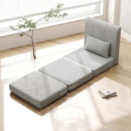 HOMCOM Slaapstoel, kleine lazysofa werkkantoor met tafeltje logeermatras 3-voudig opvouwbaar compact metalen frame 80x75x74 cm grijs | Aosom.nl