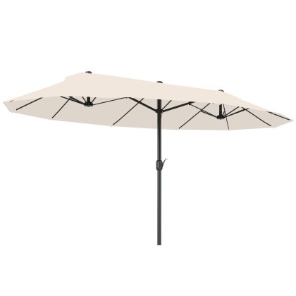 Outsunny Dubbele Parasol, Parasol Strand Tuin, Weerbestendig Handzwengel, Snelle installatie en demontage, 455x270x240cm, stabiel, Beige | Aosom.nl