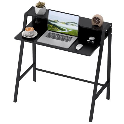 HOMCOM Bureau Computertafel met Kabeldoorvoer en Lade MDF Metaal Minimalistisch Design Walnootlook 84x45x85cm Zwart Werktafel | Aosom.nl