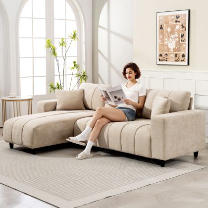 HOMCOM hoekbank, met flexibele chaise longue, 2 kussens, geïntegreerde eendelige zitkussen, tot 400 kg, 242 x 87/156 x 87 cm, Beige | Aosom.nl