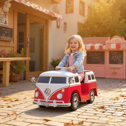 AIYAPLAY Elektrische kinderauto, Volkswagen 12V kinderauto met MP3, tweemotor, elektrisch voertuig met toeter, 89x49x41,5 cm, Rood | Aosom.nl