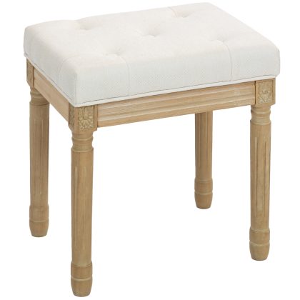 HOMCOM Linnen Zitpoef Gestoffeerd Houten Poten Beige 42x32x465 cm 120 kg Draagvermogen Landelijke Stijl Kapitonnage | Aosom.nl